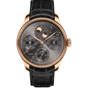IWC 포르투기즈 Perpetual Calendar 44mm IW503404 Rose Gold Leather Strap Arabic Numerals Grey Dial[APS]