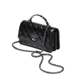 [프리미엄/해외배송]샤넬 WOC 체인 탑핸들 더블 플랩 백(블랙/은장/카프스킨)