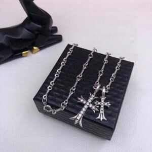 [국내배송]크롬하츠 더블크로스 플라워 큐빅 목걸이