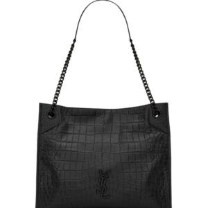 [프리미엄/해외배송]생로랑 크로커다일 니키 미디엄 쇼핑백(블랙)