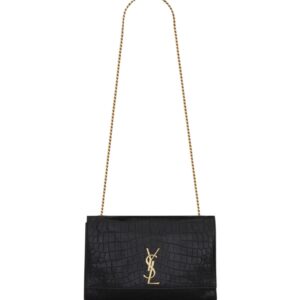 [프리미엄/해외배송]생로랑 크로커다일 케이트 리버시블 미디엄(블랙/금장)